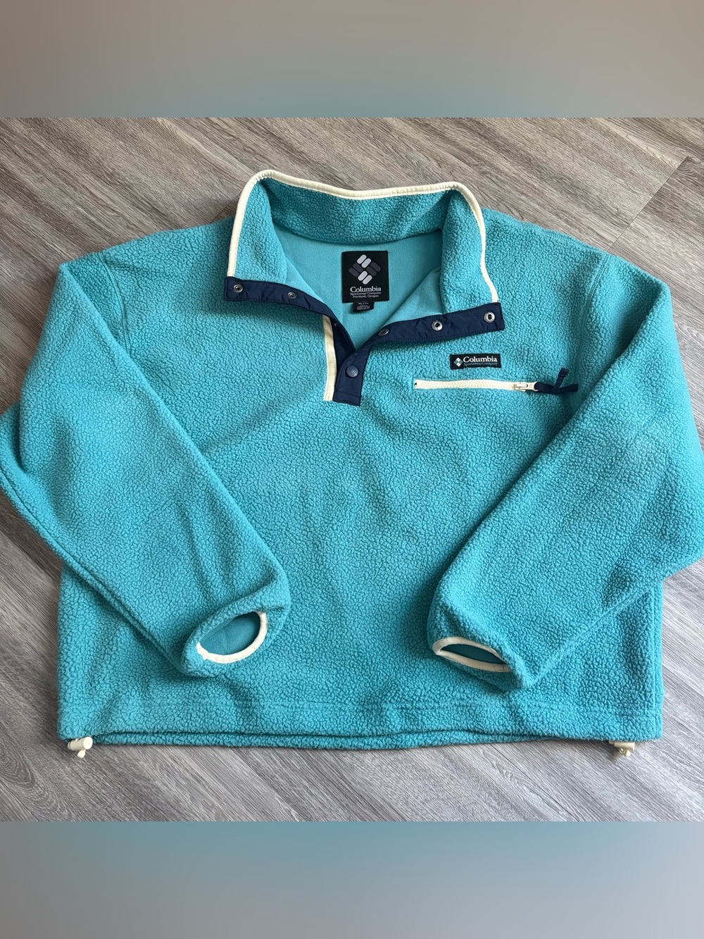 Womens Helvetia Half Snap Cropped Fleece Pullover Teal Size XL
